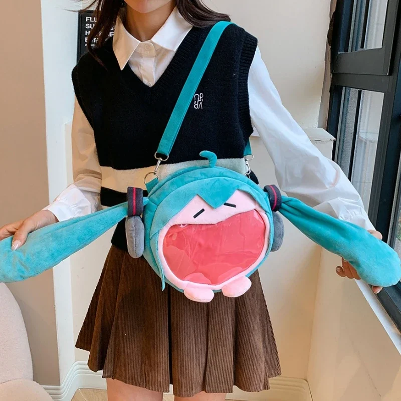 2024 23cm Kawaii Hatsune Miku Shoulder Bag  Cartoon Plush  Painful Packet Crossbody Bag Funny Soft Girl Bag  Student Bag Gifts