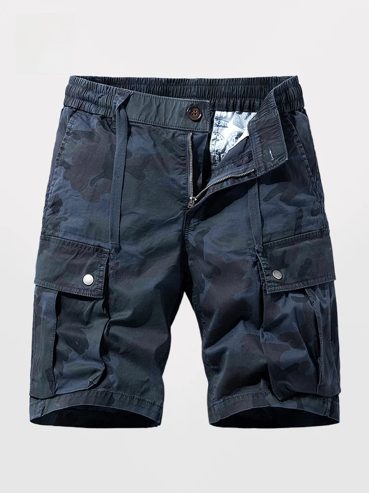 

Retro American Waed Camouflage Men's Straight Leg Five-Quarter Workwear orts Breathable Cotton Blend Comfortable Summer T...