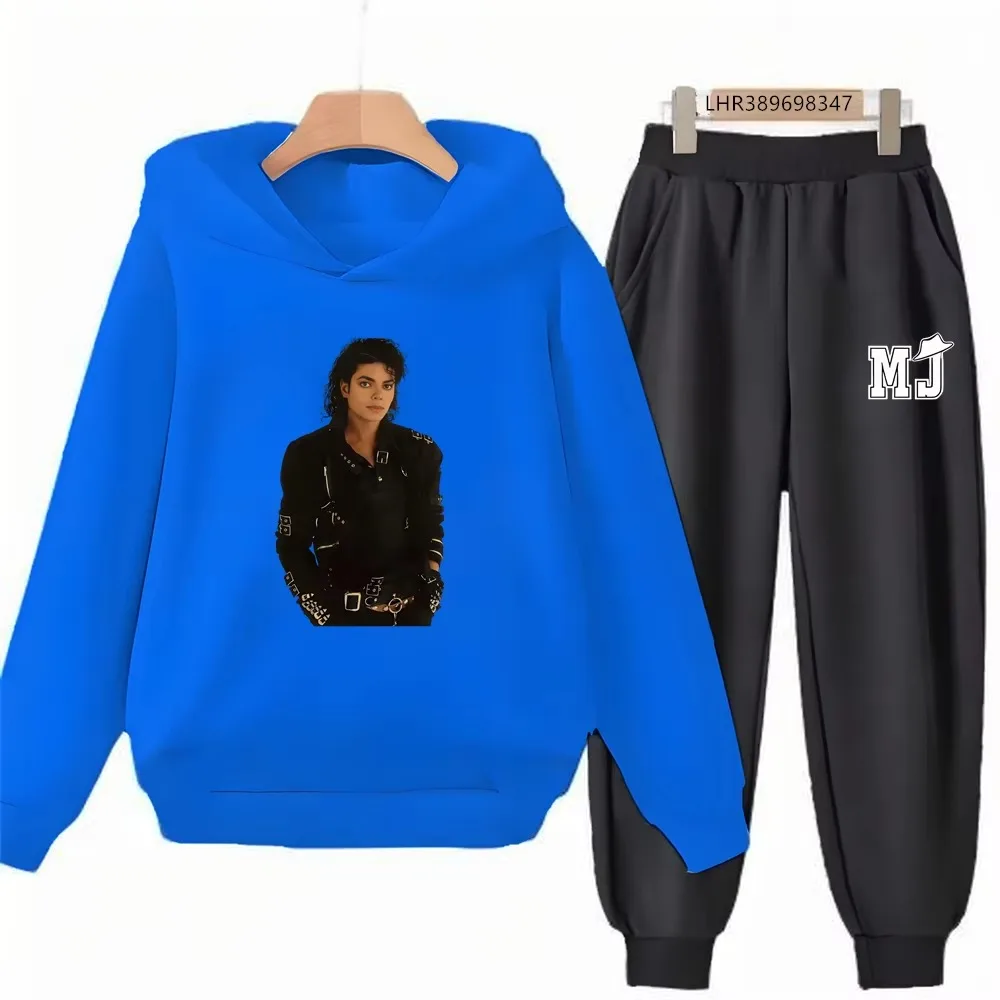 Michael Jackson Print Kinder-Hoodie+Hosen-Set Schwarz 3-12 Jahre Mädchen Rosa Sweatshirt-Sets Jungen Hosenanzüge Herbstkleidung – Detail 6
