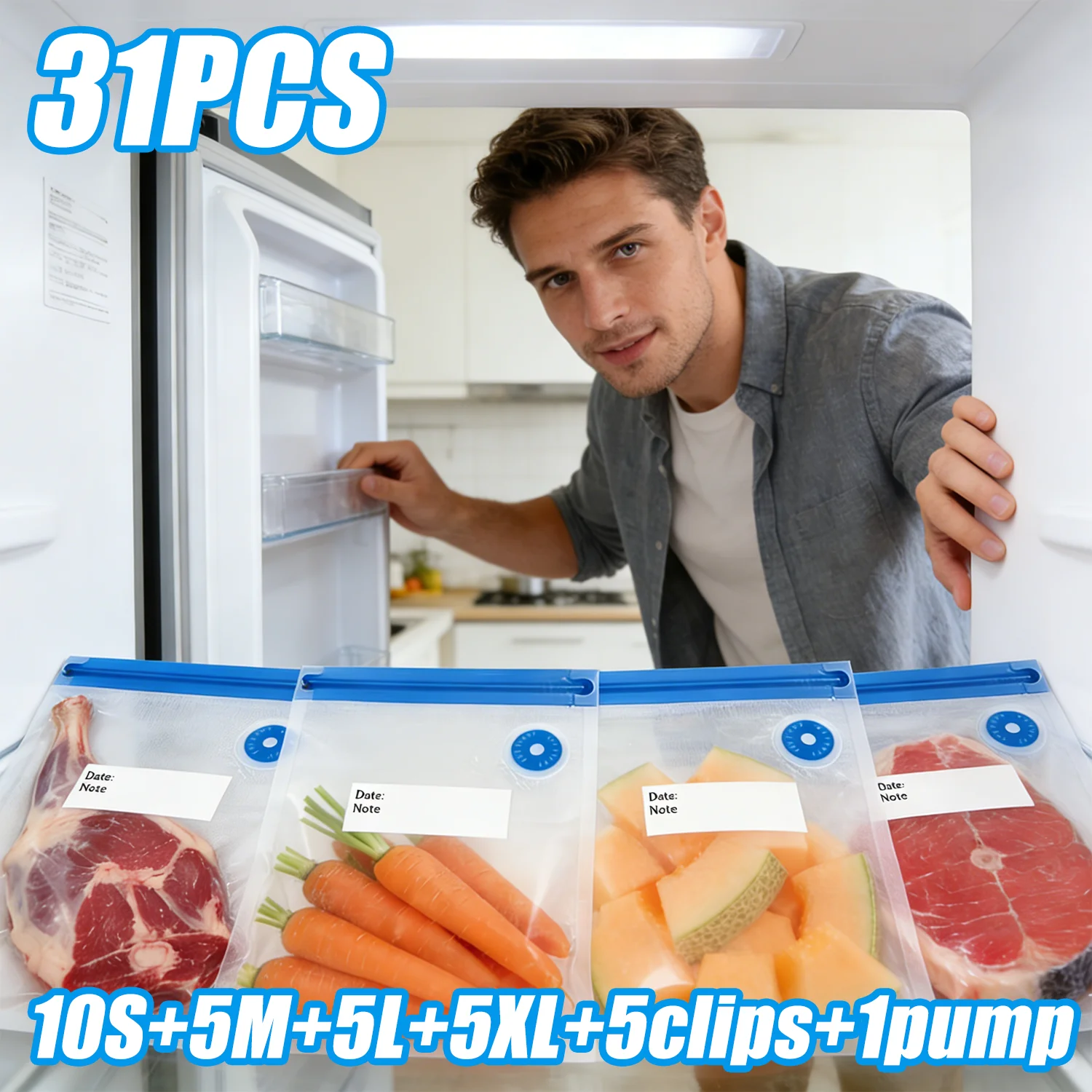31-Pack Reusable Vacuum Seal Bags, Ideal for Sous Vide, Freezing & Food Preservation – Multi-Purpose Food Storage Bags Featuring