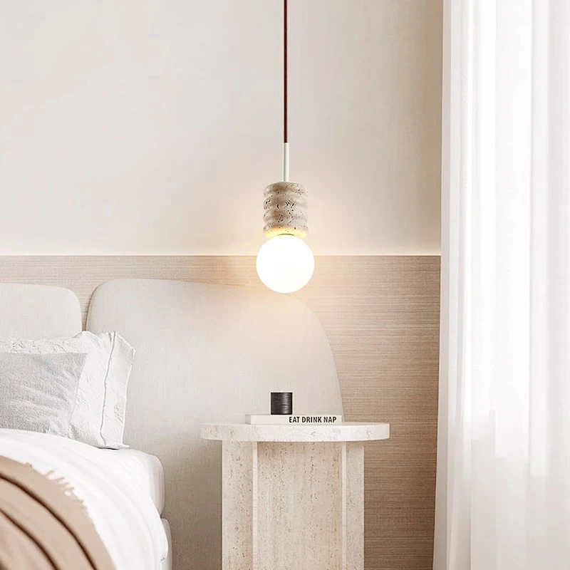 Led Chandelier Cream Style Bedroom Bedside Pendant Light Stone Small Warm Atmosphere Hanging Line Lamp Room Decor G9 Bulb 7W