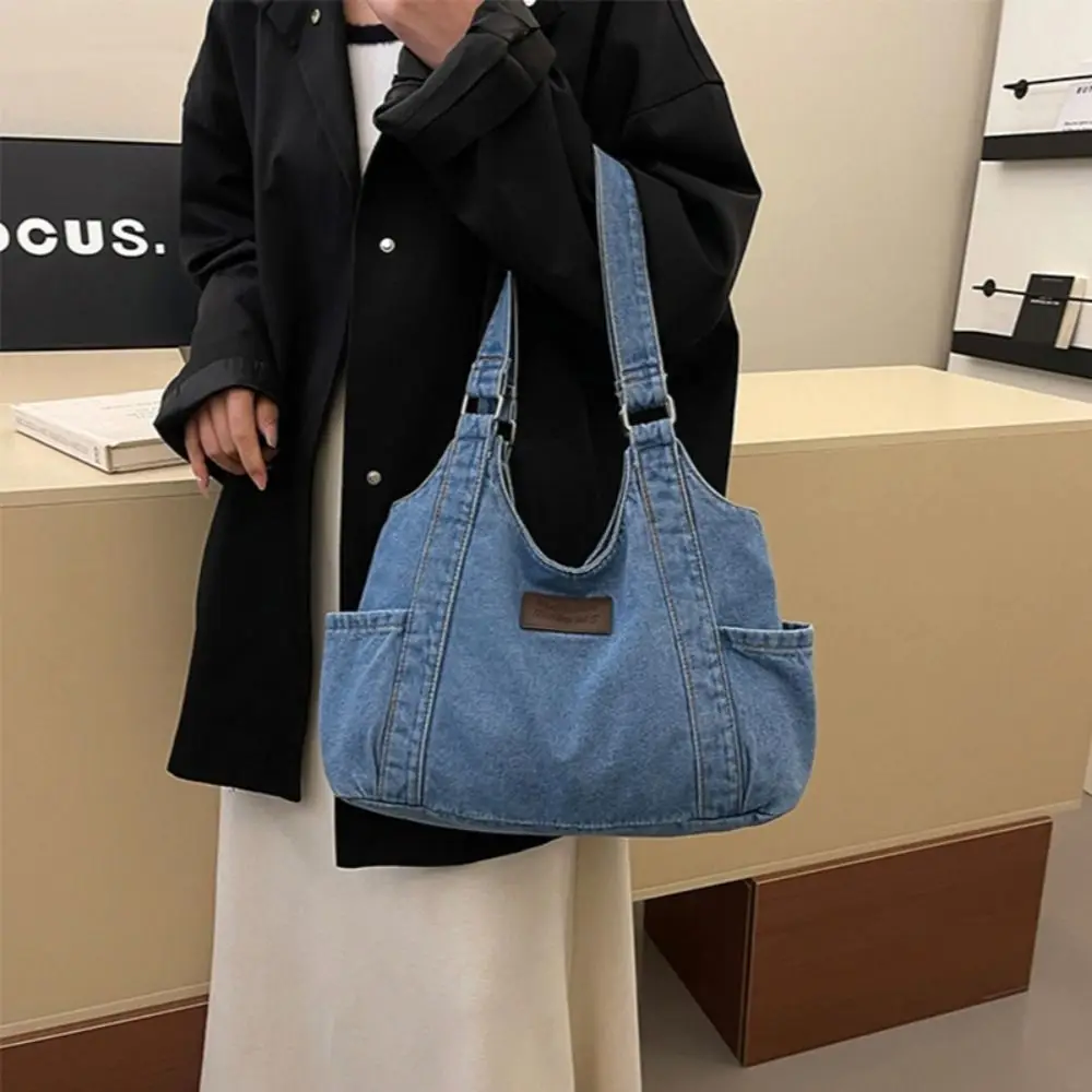 ファッション韓国スタイルデニムショルダーバッグシンプルレトロ脇の下パックソリッドカラーpuレザーハンドバッグアウトドア