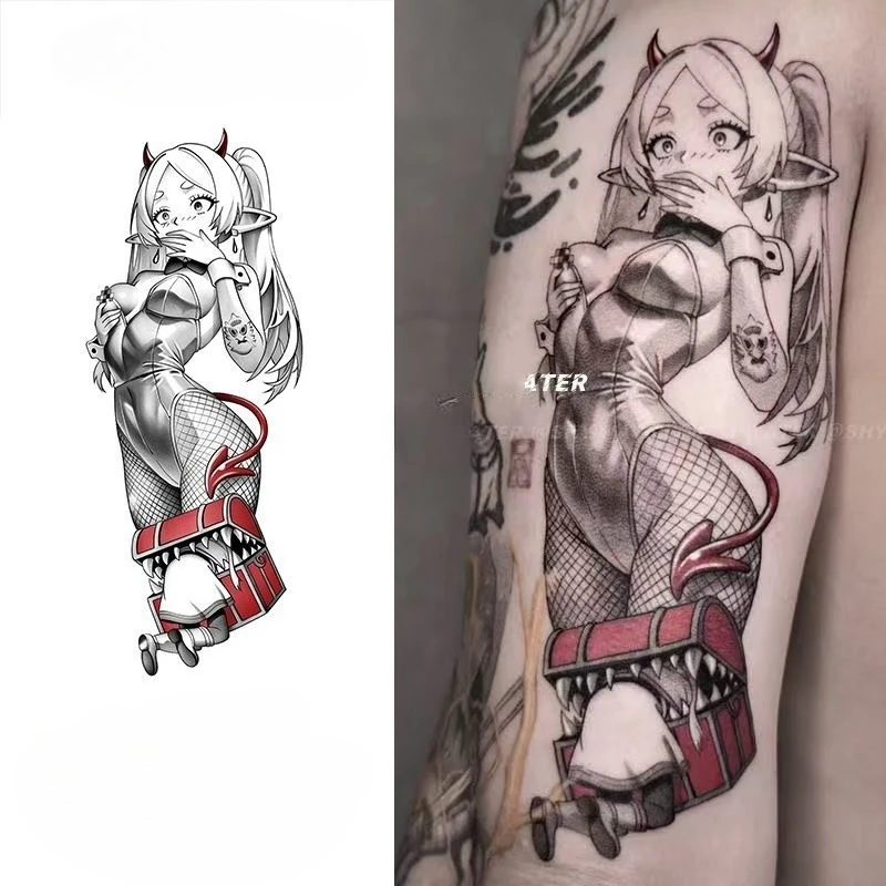 Frieren Demon Horn Mimic Chest Box Anime Temporary Tattoo Stickers Waterproof Fake Tattoo for Women Thigh Arm Decor