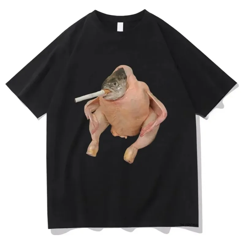 

Funny Fish Face Chicken Smoking A Cigarette Meme Tshirt Women Fashion Summer Clothing Harajuku T-shirt Tops Graphic T Shirts
