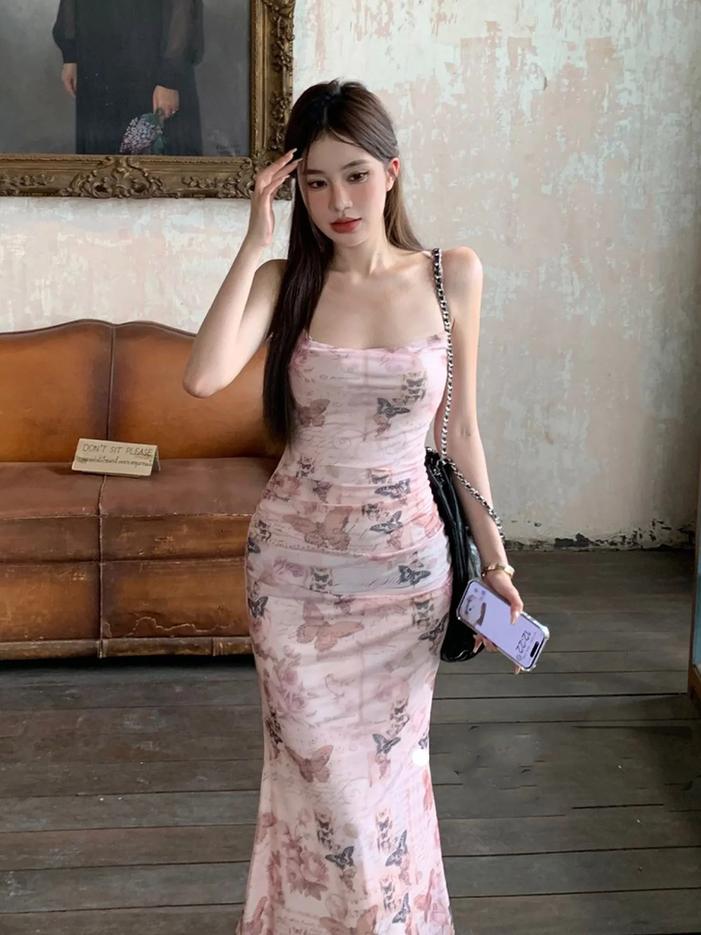 

Pure Desire Floral Net Sleeveless Midi Dress Korean Style Slim Fit Summer Fashion Fairy New Design Short Skirt