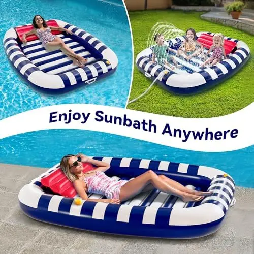 

Blue Inflatable Pool Lounger Float Large Tanning Bed for Adults Kids Outdoor Sun Bathing Floating Raft Pillow Water