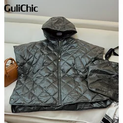 9.13 GuliChic Luxury Loose Cape Down Jacket Women High Quality Hooded Zipper Side Button Design Fashion  Coat