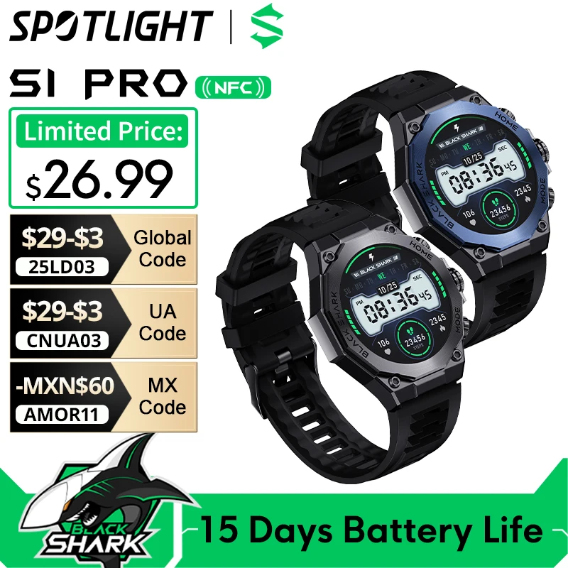 [World Premiere] Black Shark S1 Pro Global Version Smartwatch 1.43'' AMOLED Screen 100+ Sport Modes Sleep Monitoring Smart Watch