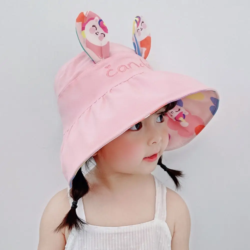 Children\'s Sunscreen Hat Summer Boys Girls Large Eaves Cap Double-sided Empty Top Hat Cute Rabbit Sun Shade Hat Panama Hat