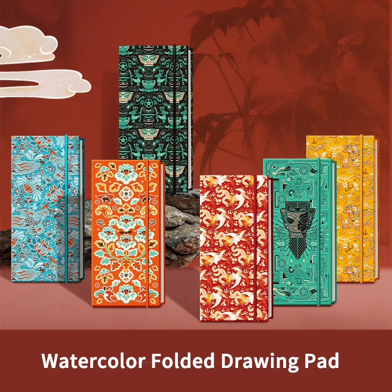 

Watercolor Painting Book Chinese Style Watercolor Folded Drawing Pad Organ Coloring Book with Paint Brush Gouache Graffiti Paper
