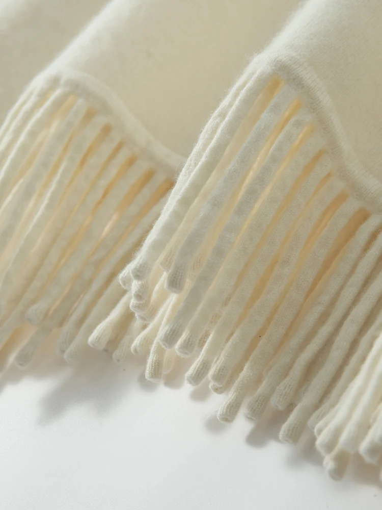 

TLOML Women 100% Cashmere Knitwear Sweater V-neck Tassel Pullover Autumn Winter Soft Loose Lazy High Quality Luxury Fashion Tops