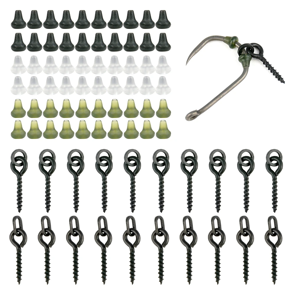 Hirisi 70pcs Carp Fishing Accessories Fishing Hook Bait Screw Stopper Rubber Bead For Ronnie Spinner Rig Boilies Stopping