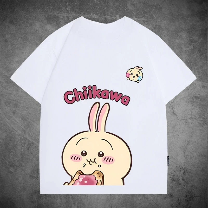 Chiikawa Japanischer Niedlicher Stil Hachiware Usagi Grafik T-Shirt Unisex Trendy Lässig Locker Sommer Kurzarm Streetwear Alltags-Oberteil – Detail 7