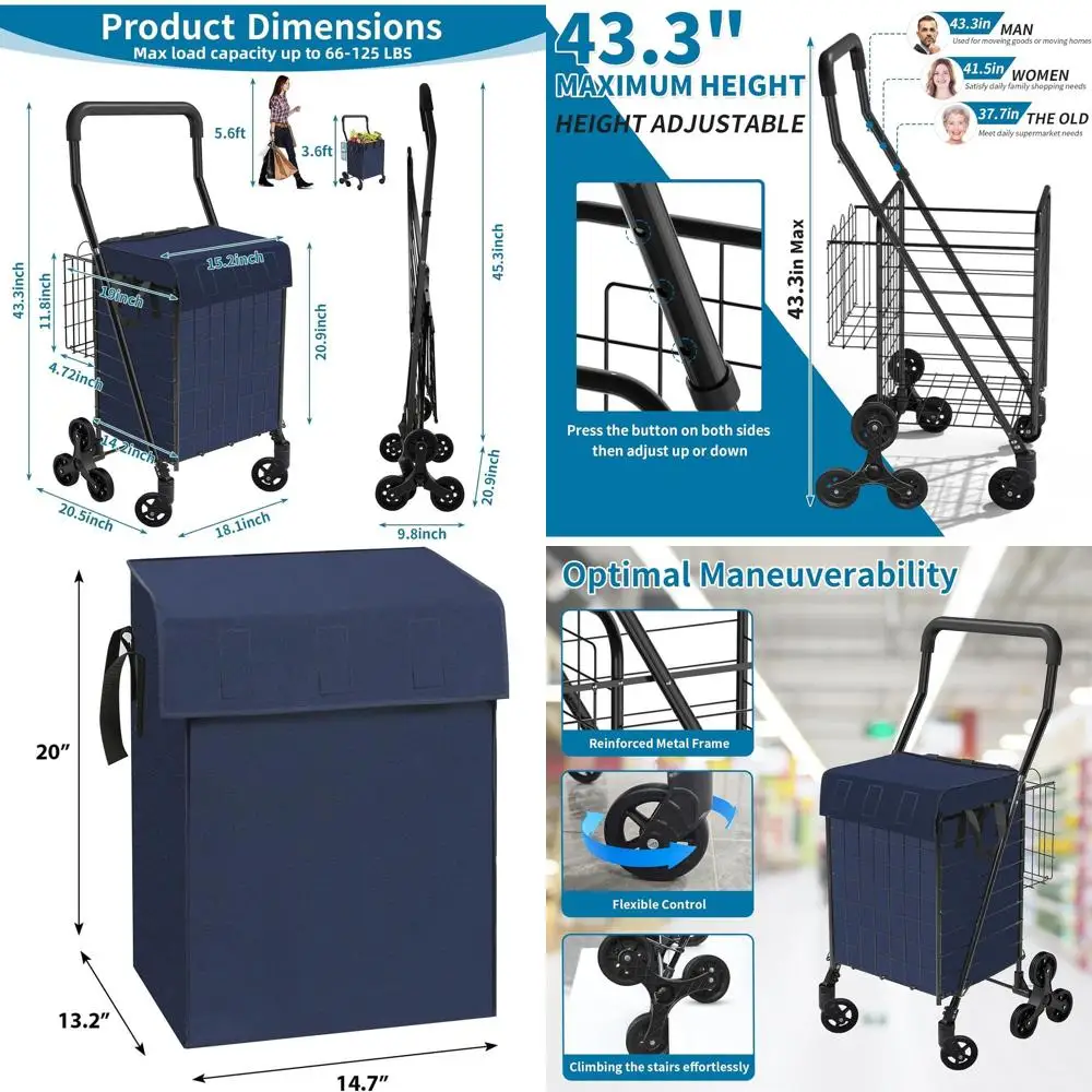 

Складная тележка с водонепроницаемым вкладышем, тремя колесами, удлиненной ручкой, подходит для подъема по лестнице, для стирки, путешествий и транспортировки грузов.