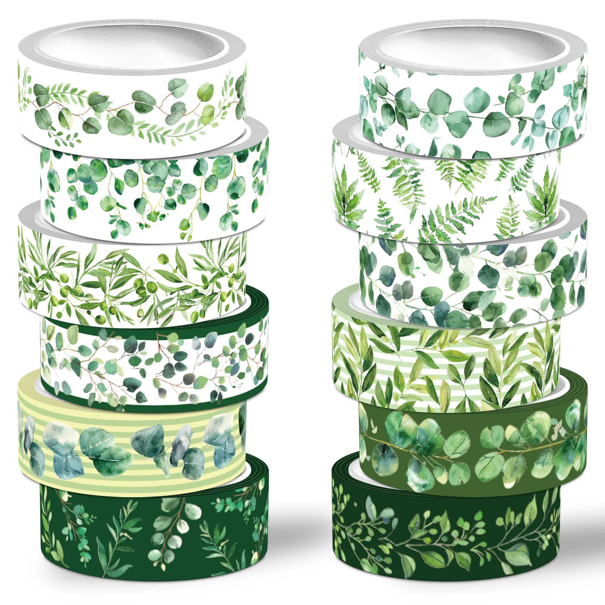 Washi Tape Set, Folhas Verdes, Plantas Da Primavera, Verdura Tropical, Fita Adesiva Para Suprimentos De Jornalismo, 12 Rolos