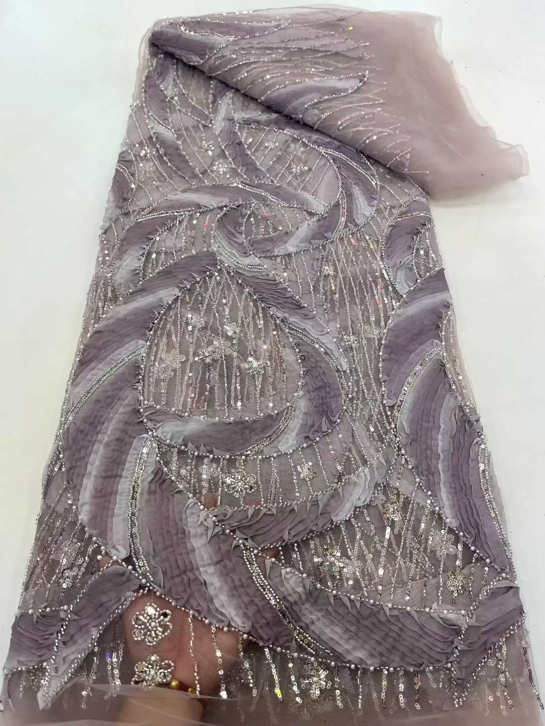 Nigerian Luxury Sequins Net Lace Fabric 2025 High Quality African Beads Lace Fabric French For Women Wedding Party Dress Sewing
