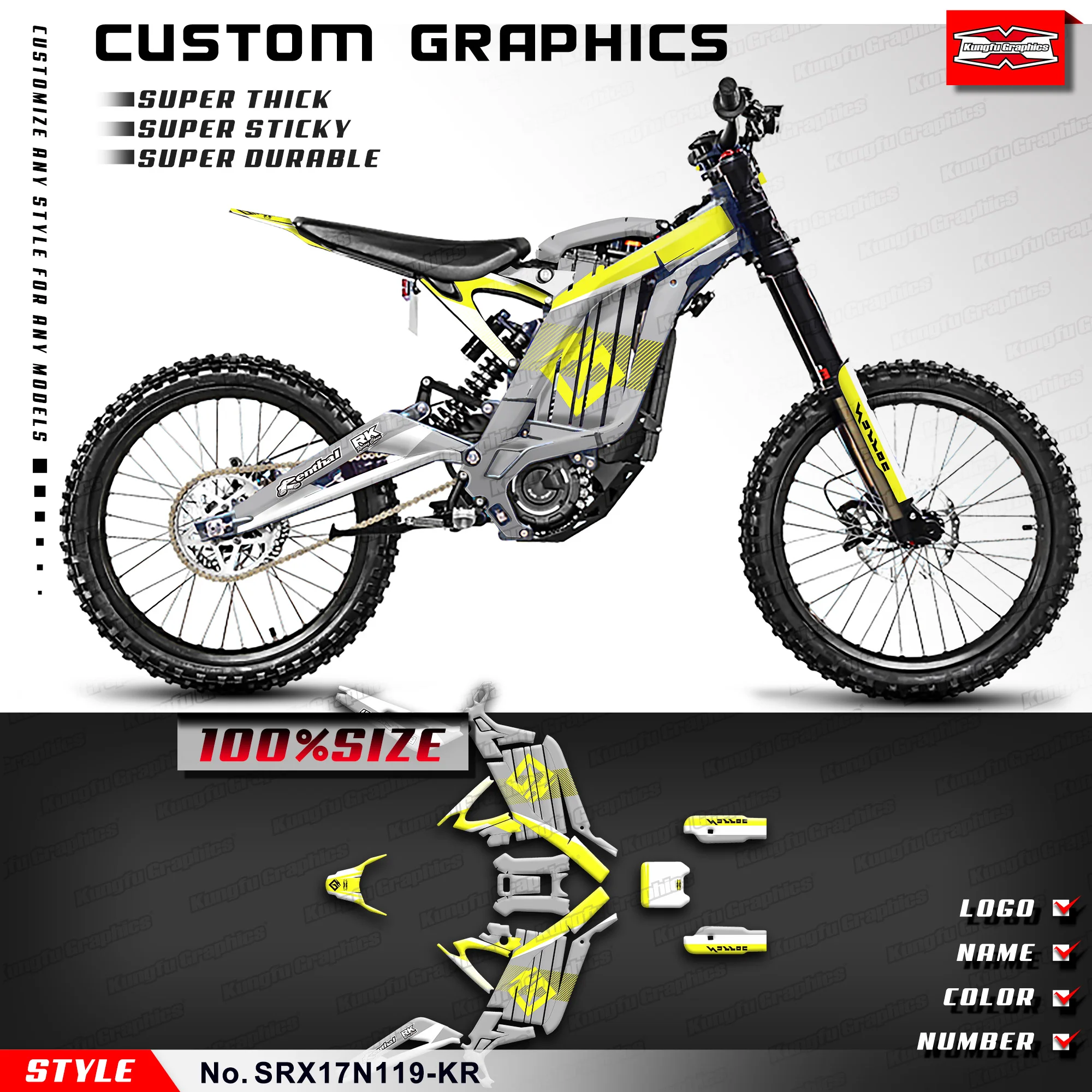 

KUNGFU GRAPHICS Custom Graphics Stickers Complete for Light Bee S LBX Segway X160 X260, Dirt eBike Decals