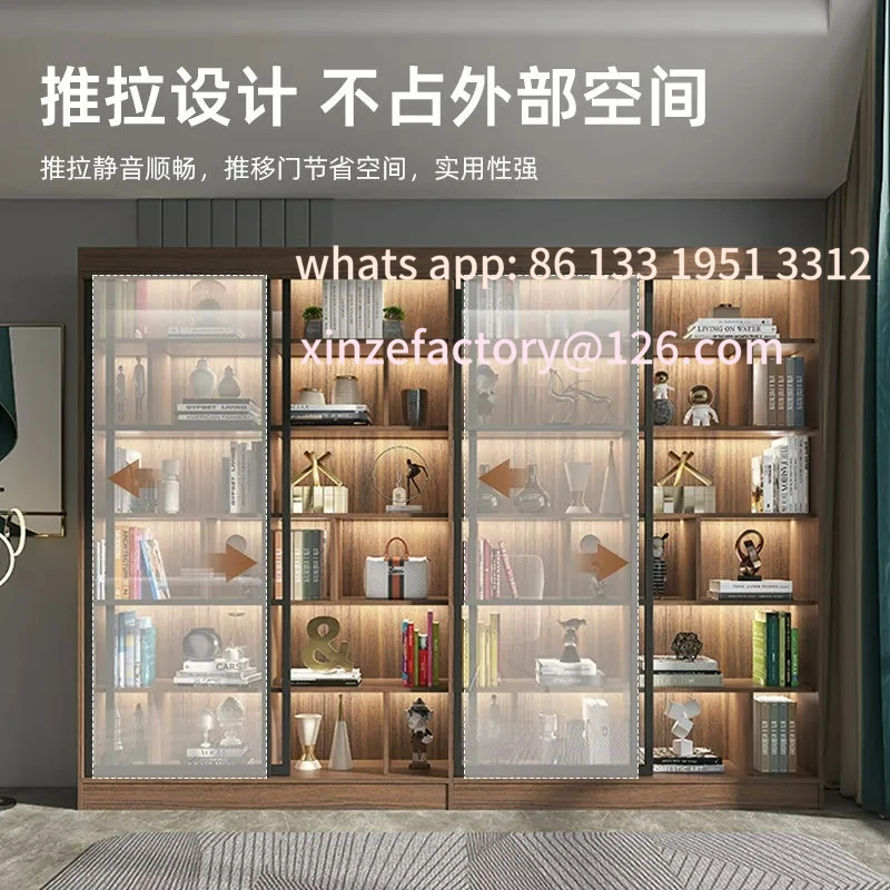 

Customizable Custom. Sliding Door Bookcase Bookshelf Integrated Wall-to-Top Glass Door Solid Wood Bookcase Large Bookcase with L
