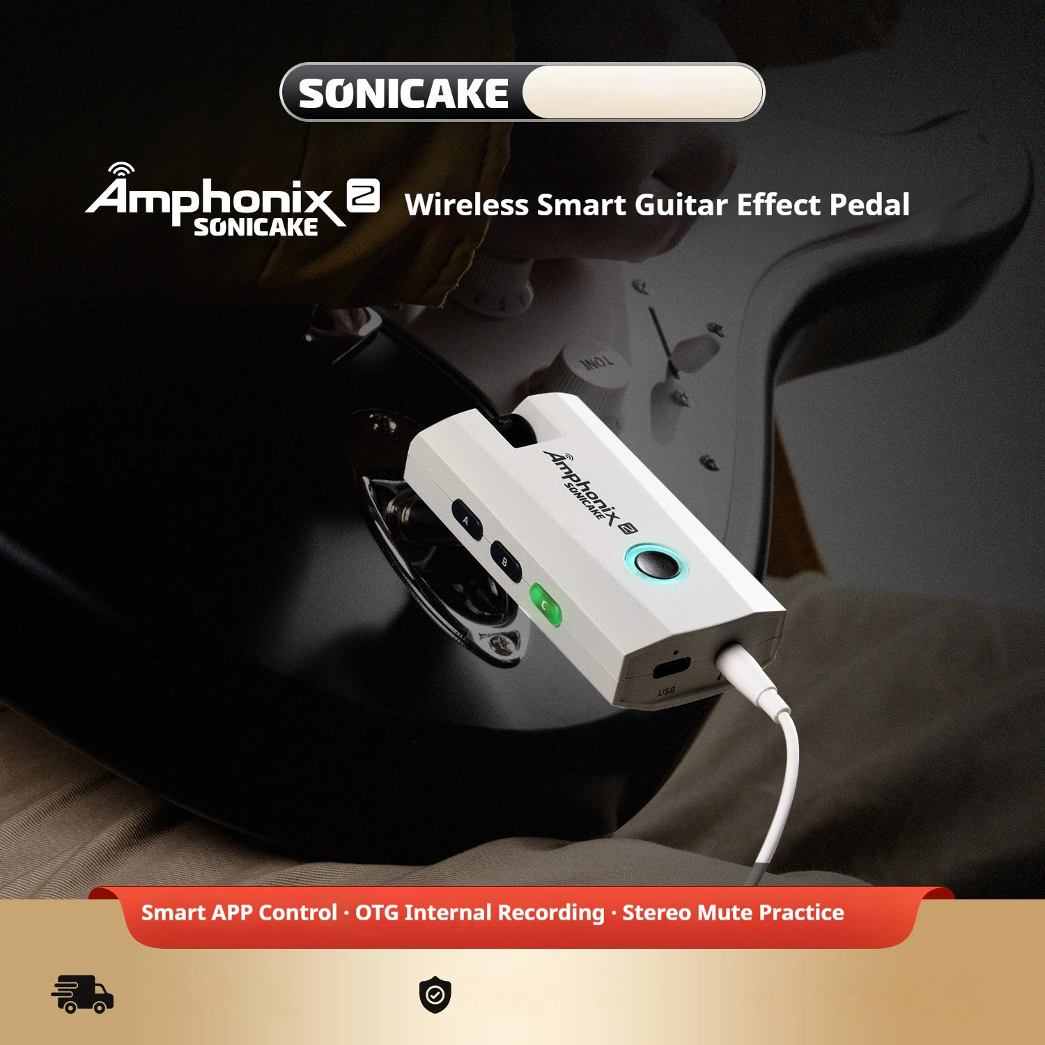 SONICAKE Amphonix 2 Headphone Guitar Amp Bluetooth Dual-mode with 50 Factory Presets 9 Effect Modules App Control Battery QAP-50