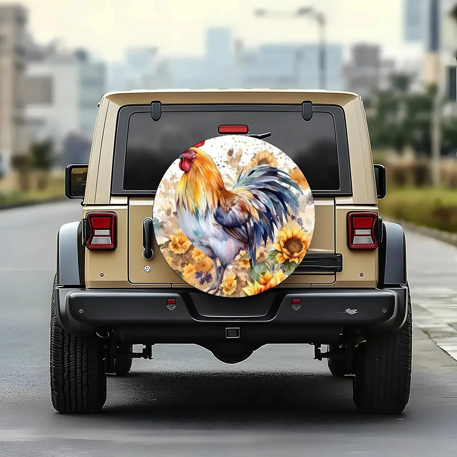 1pc Rooster In Sunflowers Themed Tire Cover Wheel Cover, Trendy Universal Wheel Cover Tire Cover Wheel Protection Cover, Suitabl