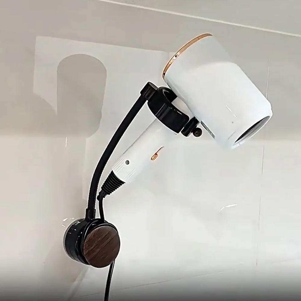 

Rotatable Hairdryer Stand Holder No-Hole Adjustable Hair Dryer Organizer Free-Hands Lazy Hair Dryer Stand Home Organization