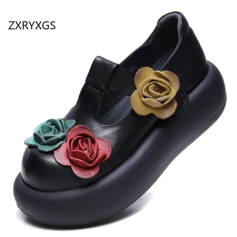 

ZXRYXGS 2025 классический топ в стиле ретро из воловьей кожи с цветочным узором ручной работы, женская модная обувь на платформе, обувь на высоком каблуке в римском стиле