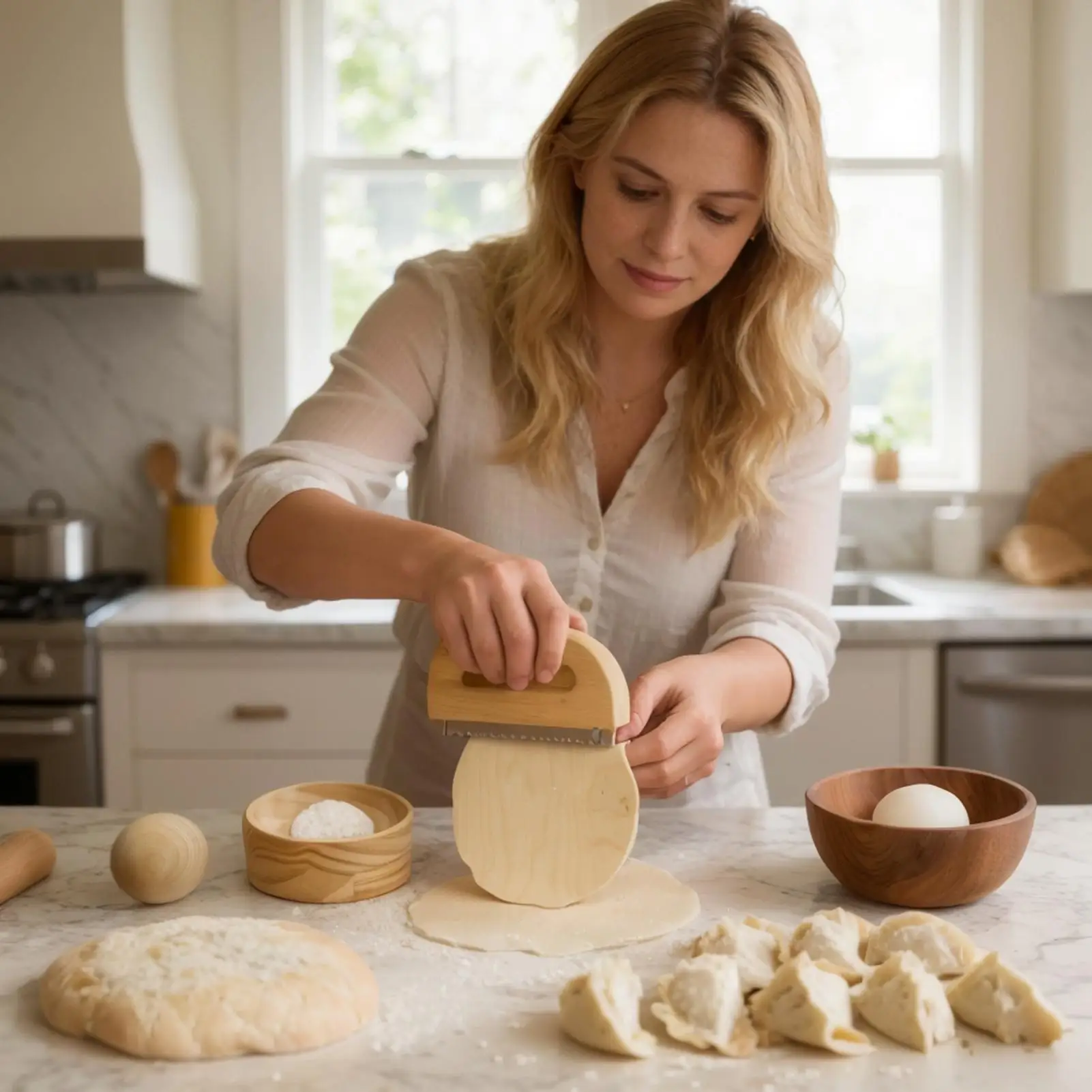 Wood Dumpling Maker Mold And Ball Manual Dough Skin Presser Hand Pie Rolling Ball For Dumpling Pie Bun Pastry Quick Dumpling Wra