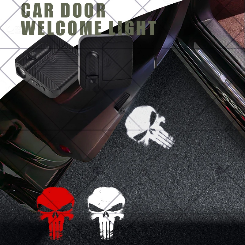 1/2 шт. для черепа с логотипом Wrangler Rubicon Compass Cherokee Liberty JL автомобильная HD лампа для проектора светодиодная лампа для автоматической двери, аксессуары для приветственного света
