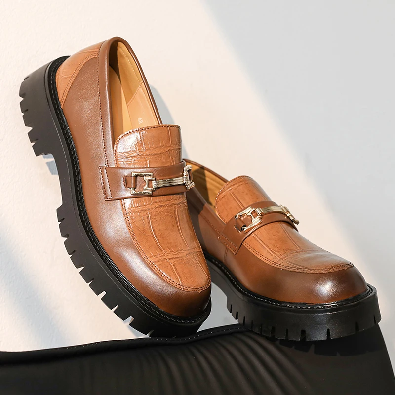 

Men's Slip on thick soled leather shoes Classic retro style Leisure Party Work Business dress shoes 38-46 Black Versatile