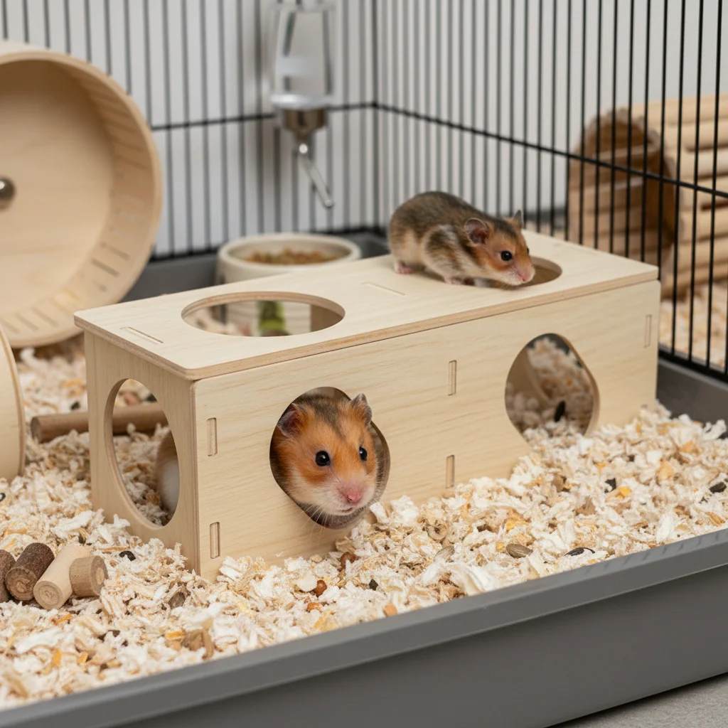 Wooden Small Pet Hideout House Hamster Hideout for Small Pet Golden Bears Dwarf Hamster Tunnel Villa Wooden Cage Accessories