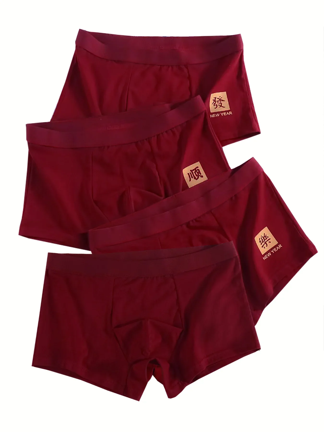 4PCS Red series Men's Boxer Briefs "Fashunle" New Year Auspicious and Comfortable Boxer Shorts