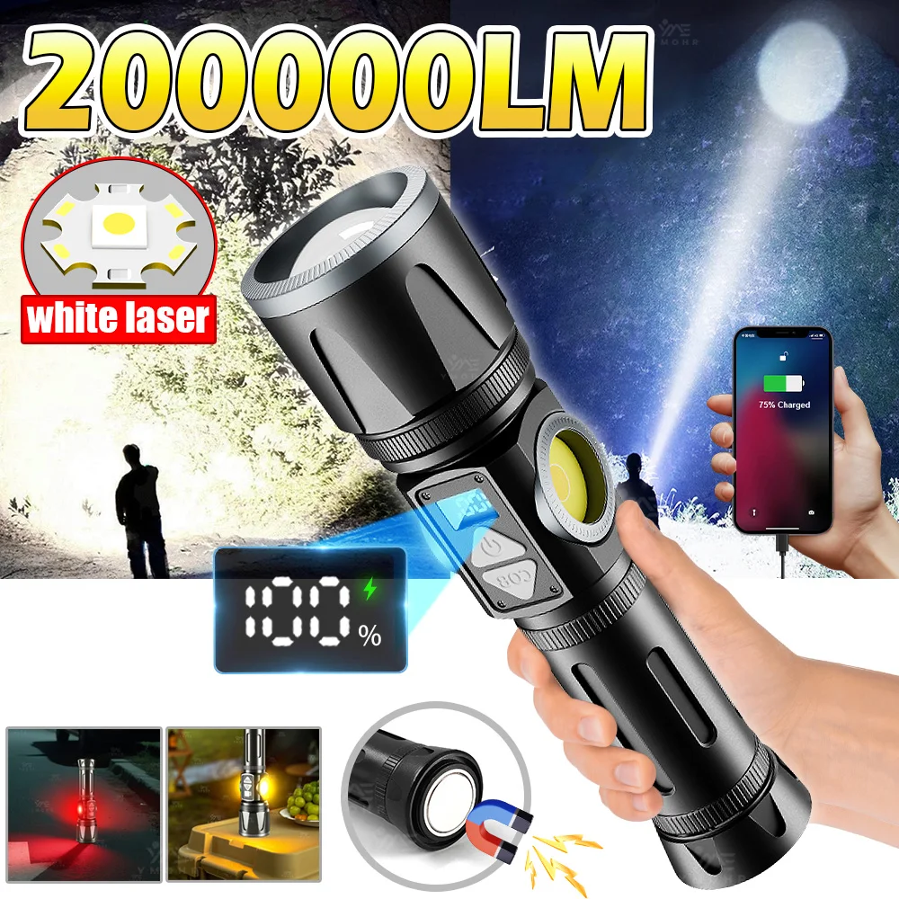 

Супер яркий светодиодный фонарик USB C, перезаряжаемый фонарик, лазерный 3000 м, зум-фонарик, водонепроницаемый, для кемпинга, рыбалки, охоты, рабочая лампа