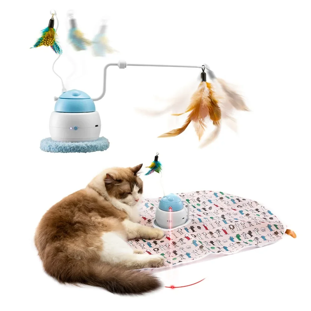 

Automatic Interactive Cat Toy 4 in 1 Rechargeable Cat Laser Toy for Indoor Moving Feather Hide and Seek Cat Toy BluePet Products