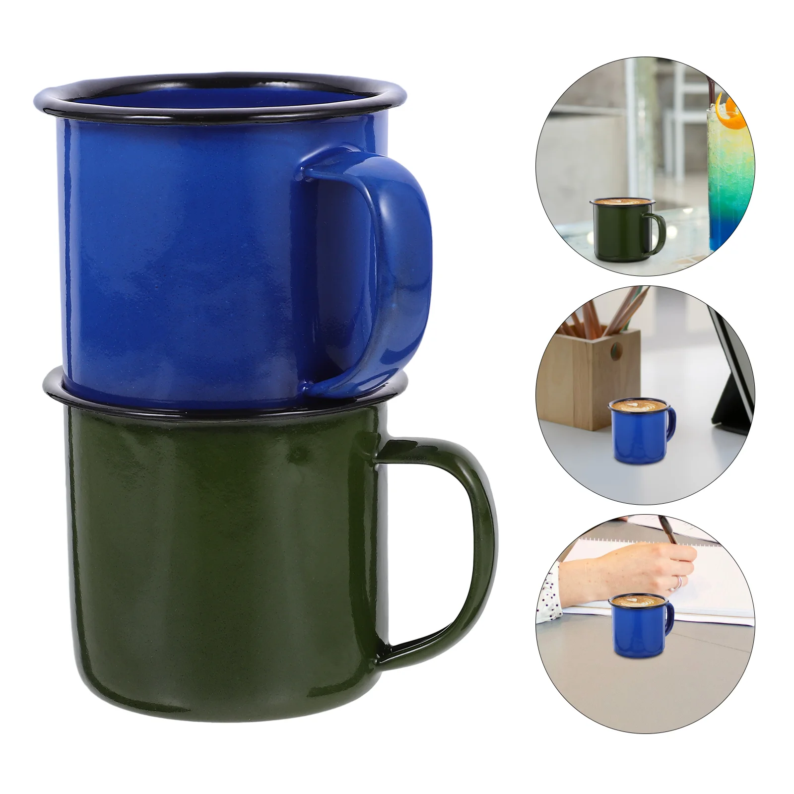 

2 Pcs Colored Enamel Mug Wide Handle Cups Coffee Camping Desk Table Small Water Drinking Tea