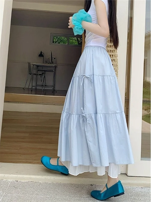 

Юбка-полусолнце в корейском стиле с высокой талией и бантом, женская пышная юбка А-силуэта, весна 2026, новая модель, милый дизайн, стройнящий эффект