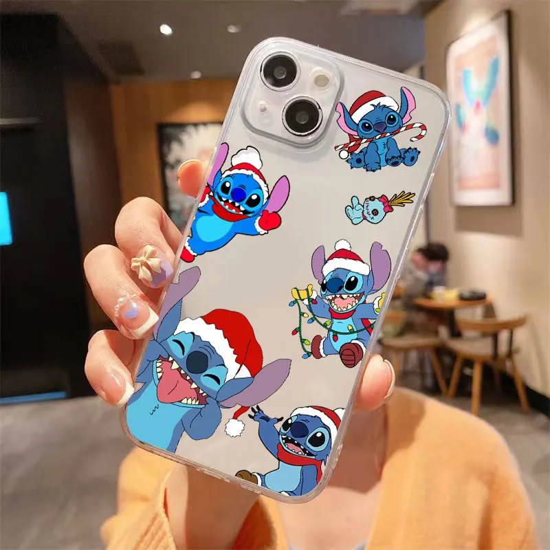 Custodia per telefono per iPhone 15 12 14 Plus 7 8 11 Pro Max 13 Mini XR XS X 15 Plus 15ProMax 13pro Cover Disney Stitch Natale