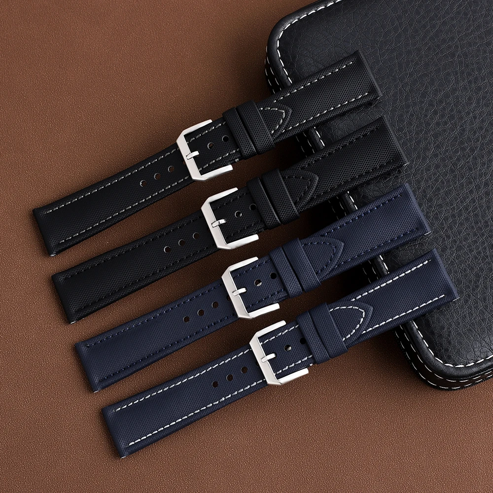 Cow Nylon Watch Strap for Waterproof Oxford Cloth Black Blue Men Leather Canvas Watch Band Bracelet Belt Metal Buckle 18-24mm