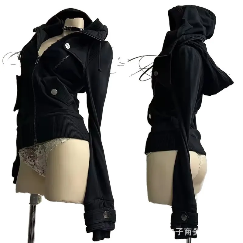 Women's American Style Regular Fit Cropped Hoodie Long Sleeve Zipper Closure Solid Color Streetwear Women Clothing Female Tops