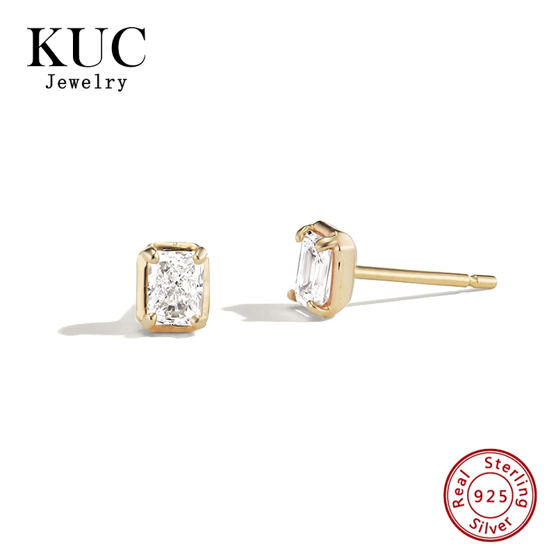 

18K Gold Plated Classic Trendy Fine Jewelry Earrings Women Minimalist 925 Sterling Silver Solitaire Zircon Stud Earrings