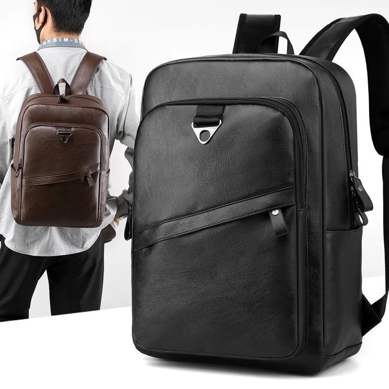 Men Backpack Leather Retro Korea Version College Style 2023 Large Waterproof Bag Popular Simple Laptop Backpacks Women XA131ZC