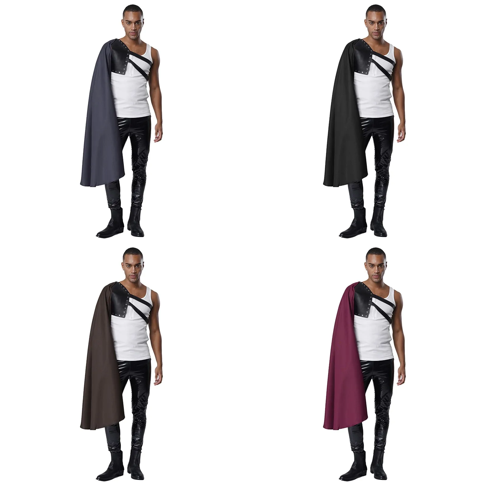ชุดคลุมคอสเพลย์นักรบโรมันยุคกลางสำหรับผู้ชาย ชุดฮาโลวีน งานปาร์ตี้ธีมซามูไร ผ้าคลุมไหล่ครึ่งตัว