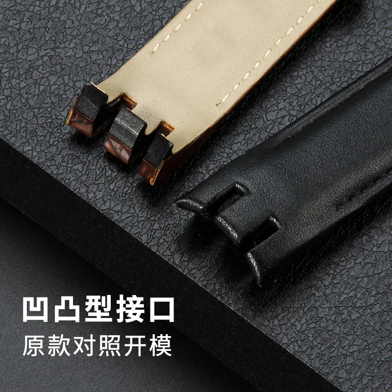 Genuine Leather Watch Strap for Swatch YRS403 412 402G Curved Concave-Convex Mouth Cowhide 21mm Men Watch Band