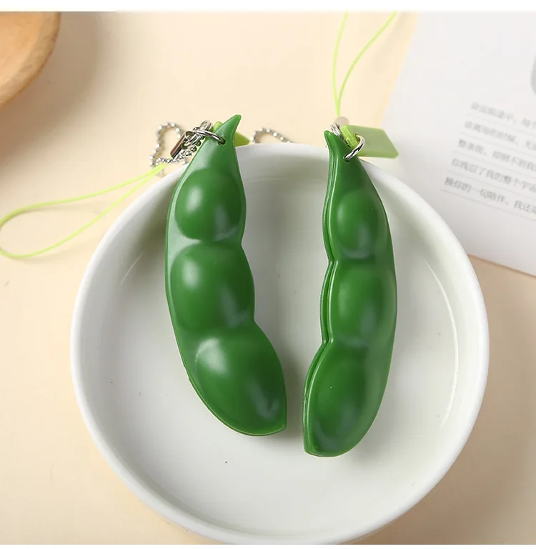 TOBEFU Fidget Toys Rubber Peas Beans Keychain Decompression Edamame Toy Squishy Squeeze Cute Stress Reliver Adult Boys Xmas Gift