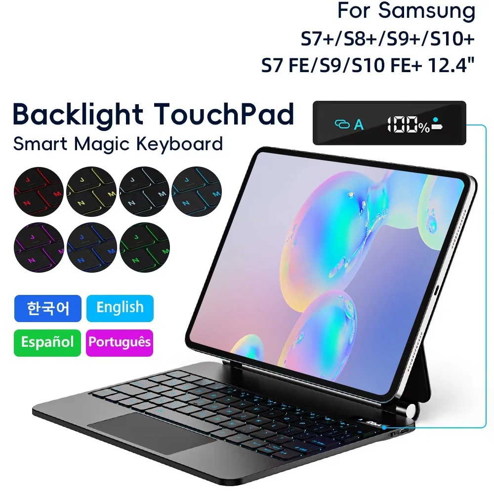 

Magic Keyboard Case for Samsung Galaxy Tab S9+/S8+/ S8 Plus/ S7 FE/ S7+ 12.4 inch Multi-Angle Trackpad Backlit Smart Keyboard