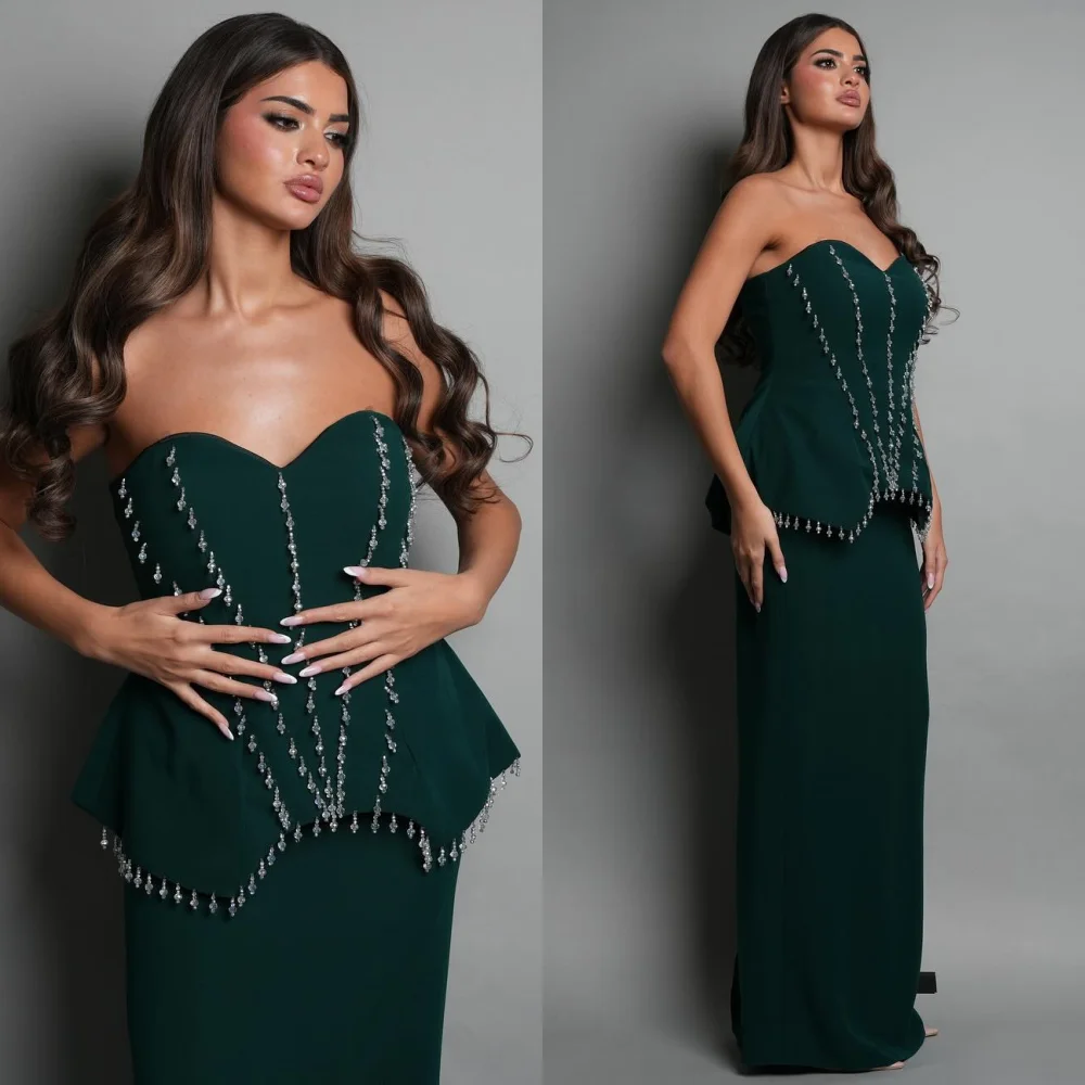 

Customized Elegant Jersey Pleat Sequined Straight Strapless Long Dresses Bespoke Occasion Evening High Quality