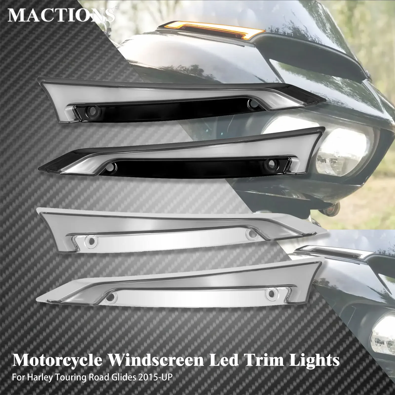 

Motorcycle Windscreen Trim Lights LED Turn Signal Running Lamps For Harley Touring Road Glide FLTRX Ultra 15-Up Decorative Light