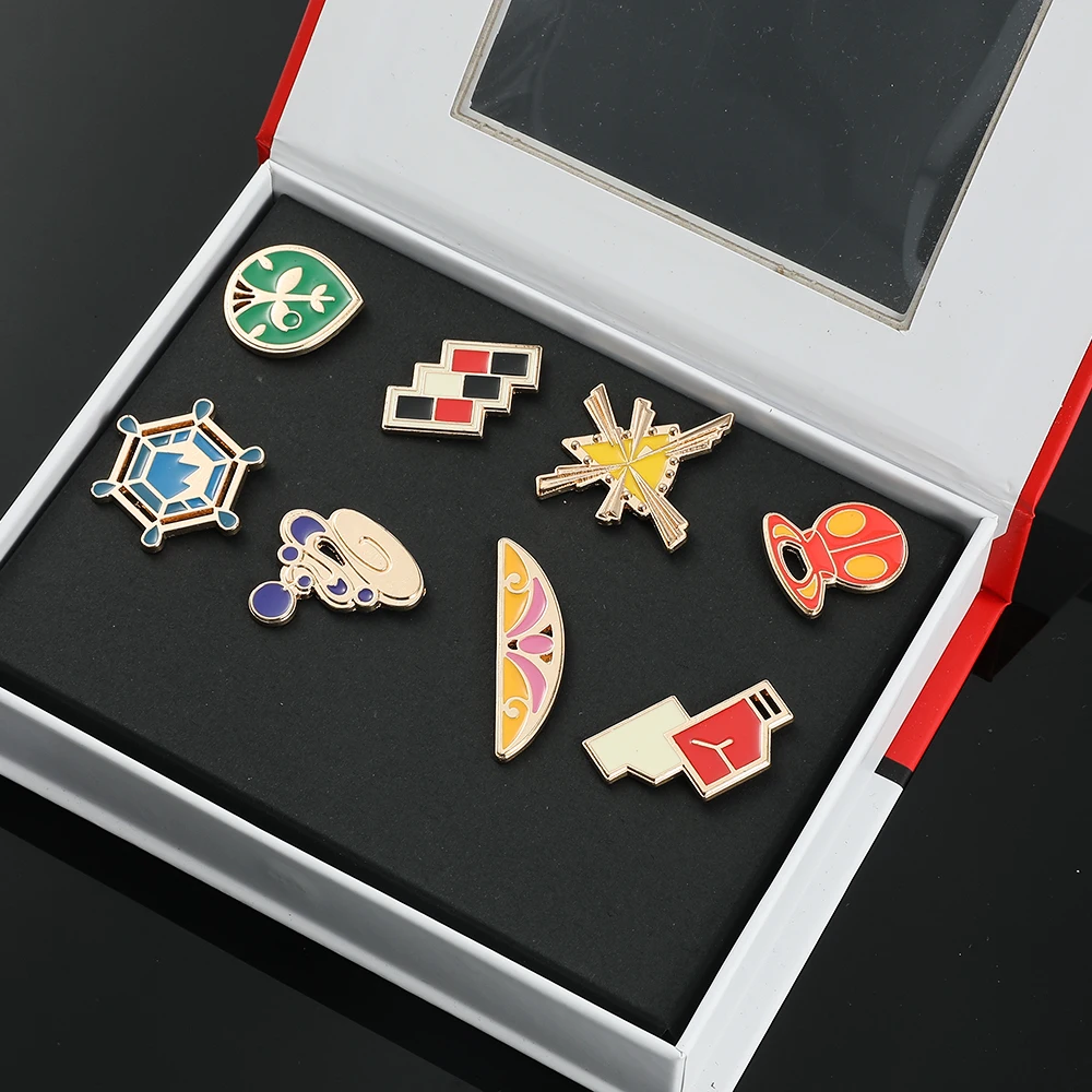 8Pcs/Box Gym Badges Sinnoh Unova Kalo Box Set Kanto Johto Hoenn  Kalos Orange Islands Pins Brooches Box Set Pocket Monster view 5