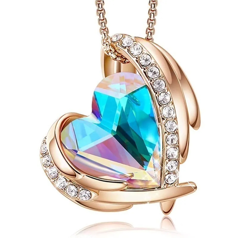 Fashion Love Heart Pendant Gold Tone Crystals Necklaces Jewelry for Women Rose  Party/Anniversary Day/Birthday