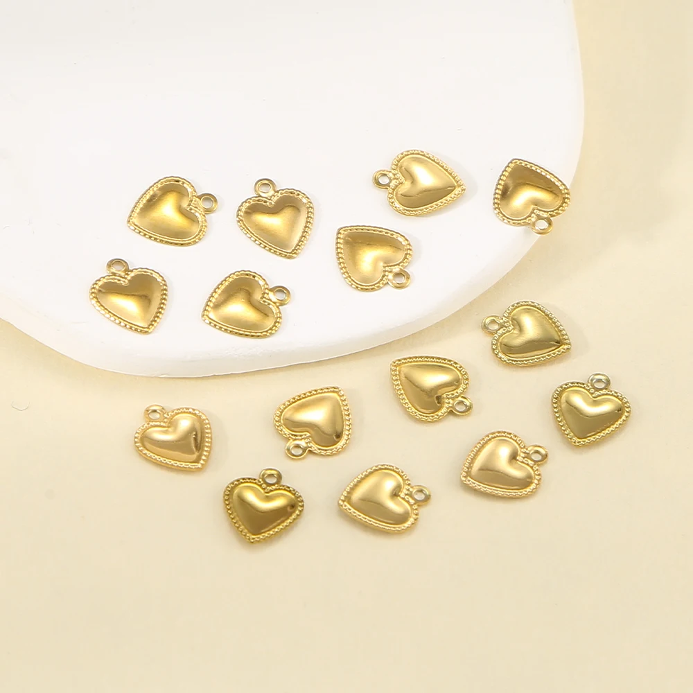 HIYEE 10Pcs Stainless Steel Small Heart Charms for Jewelry Making Necklace Bracelet Extend Chain Tail Tag