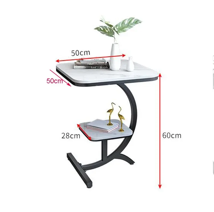 Mesa auxiliar de mármol de lujo para sofá, mesa de centro de Metal dorado y negro, mesa cuadrada pequeña de mármol de doble capa de alta calidad